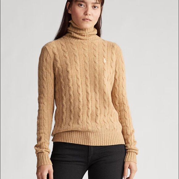 Ralph Lauren Camel Cable Knit Turtleneck Sweater - Picture 2 of 5